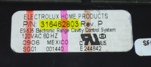 Part # 316462803 - Frigidaire Gas Oven Control Board (used, overlay good - Black - Broken Tab)