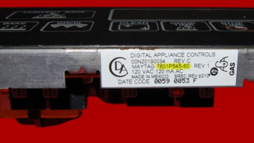 Part # 7601P545-60 | Maytag Gas Oven Control Board (overlay fair - Black)
