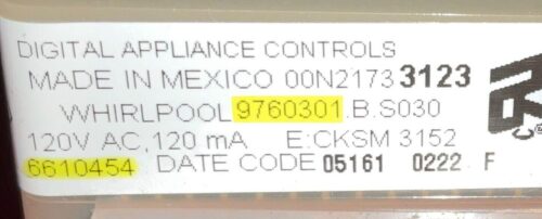 Part # WP6610454 | 6610454 | 9760301 | Whirlpool Oven Control Board