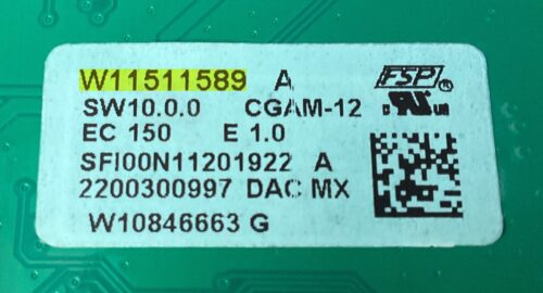 Part # W11511589 Whirlpool Oven Control Board (overlay good - Black)