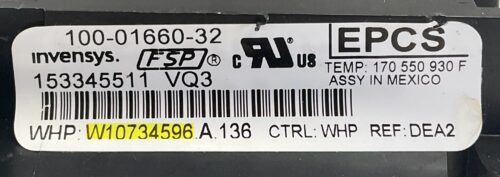 Part # W10734596 Whirlpool Oven Control Board (overlay fair - Dark Gray)