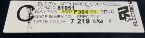 Part # 8507P304-60 | W10769824 Maytag Oven Control Board (overlay fair - Black)