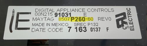 Part # WP5701M897-60 | 8507P260-60 | Maytag Oven Control Board (overlay fair - White)